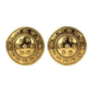 CHANEL Vintage 2598 Star Motif Circle Earrings Gold Color Women's